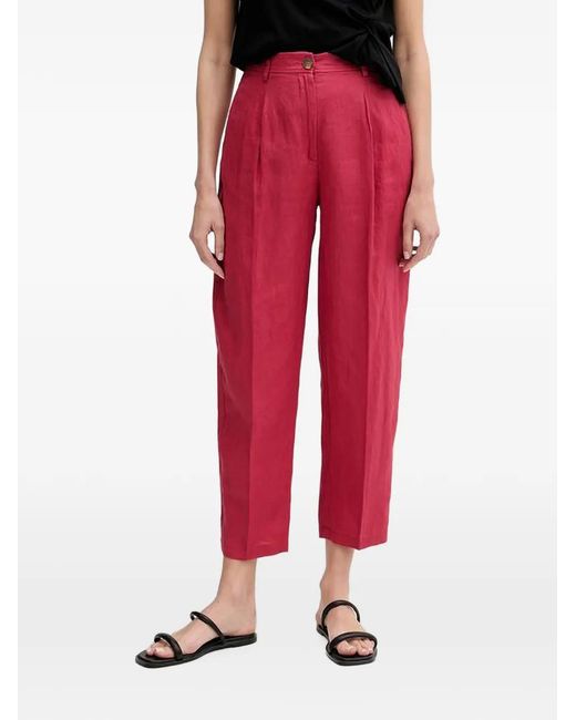 Benetton Red Linen Straight Trousers