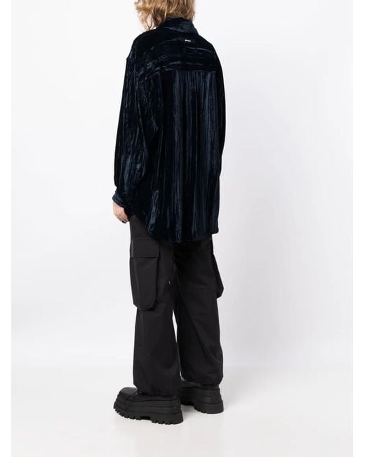 Palm Angels Black Velvet Crinkled Shirt