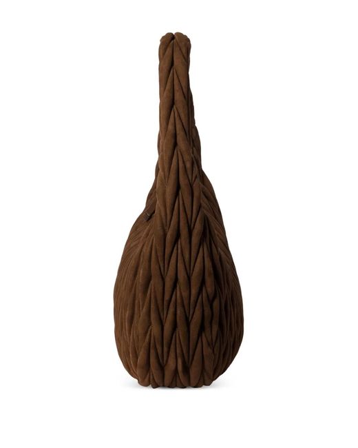 Miu Miu Brown Matelassé Suede Wander Shoulder Bag