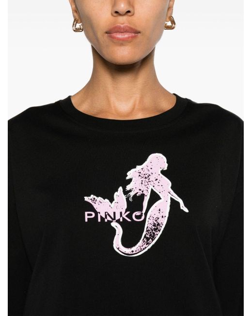 T-shirt en coton à logo imprimé Pinko en coloris Black
