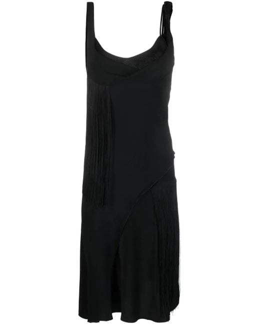 Victoria Beckham Black Asymmetric Fringe Mini Dress