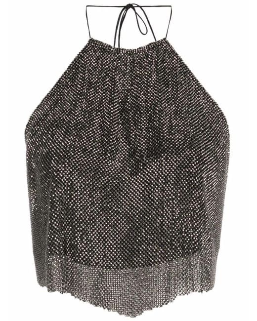 MANURI Gray Metallic Halterneck Backless Blouse
