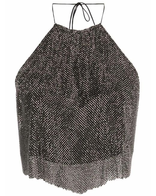 MANURI Gray Metallic Halterneck Backless Blouse