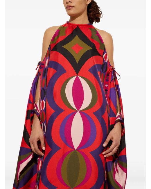 emilio pucci red dress S Emilio Pucci Dress 1960s Red Floral Paisley Printed Tunic Long Sleeve 60s VTG