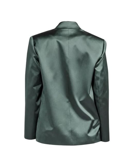 The Sei Green Double-Breasted Satin Blazer