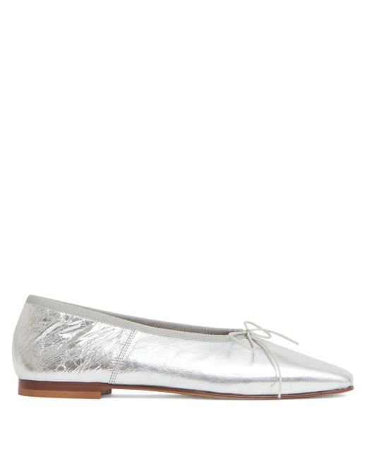 Mansur Gavriel White Square-Toe Bow Ballet Flats