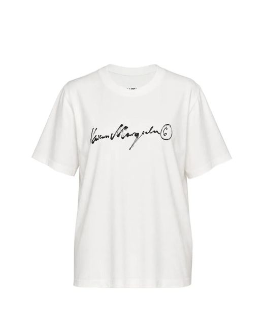 MM6 by Maison Margiela White Logo-Print Cotton T-Shirt