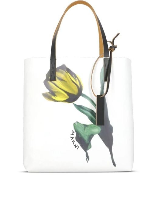 Marni Metallic Tulip-Print Tote Bag
