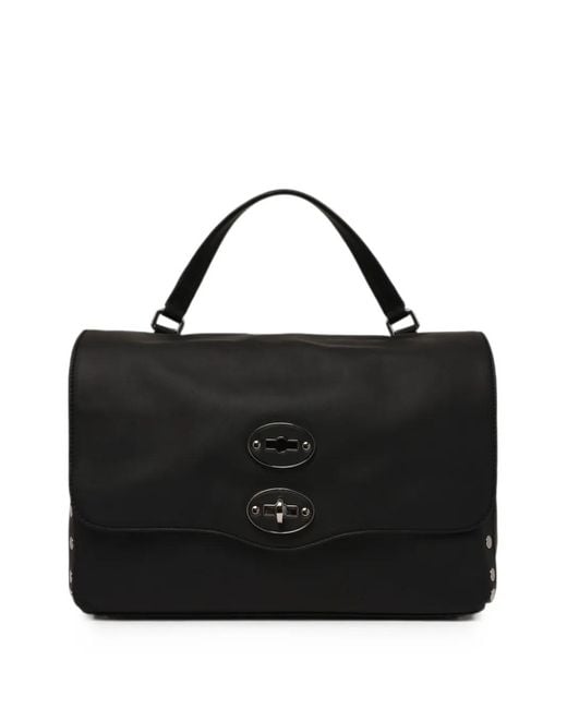 Zanellato Black Small Postina Stud-Embellished Leather Tote Bag