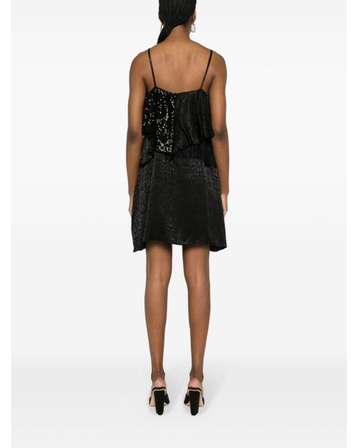Liu Jo Black Ruffled Patterned-jacquard Midi Dress
