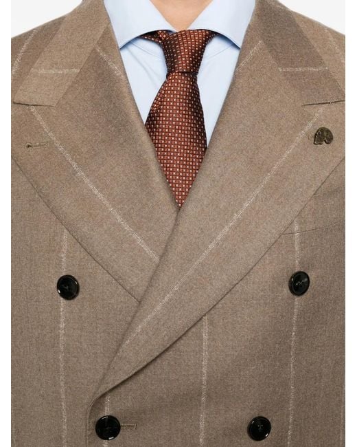 Gabriele Pasini Brown Double-Breasted Pinstriped Suit for men