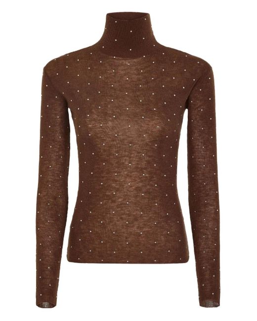 Rabanne Brown Embellished-Details Turtleneck Top