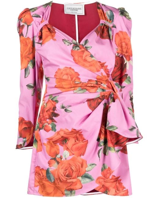 Forte Red Floral-Print Drape-Detail Dress