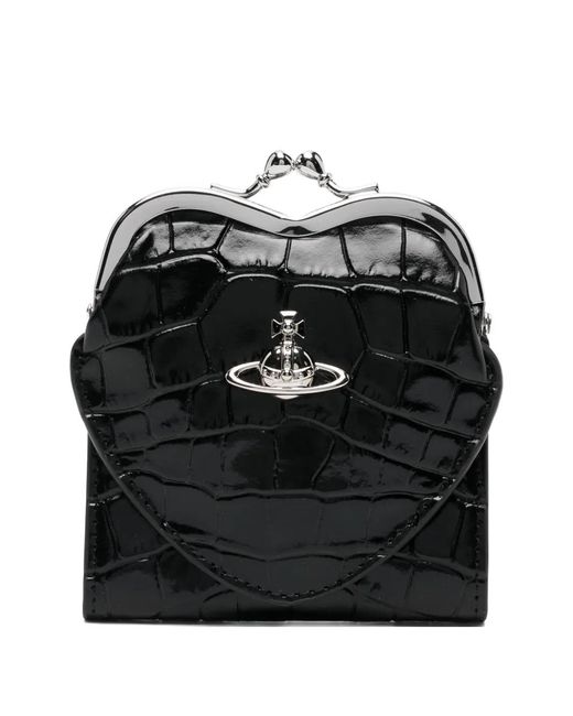 Vivienne Westwood Black Heart-Frame Croc-Embossed Wallet