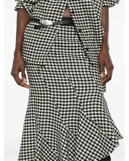 The Attico Gray Houndstooth-Pattern Asymmetric-Hem Midi Skirt