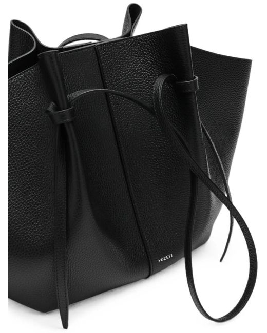 Yuzefi Black Mochile Pebbled Leather Shoulder Bag