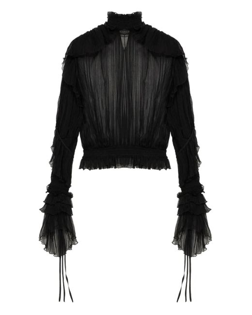 Blumarine Blouse Met Hoge Hals En Kant in het Black