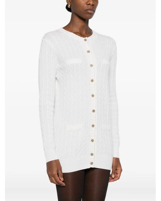 Lisa Yang White Cable-Knit Button Cardigan