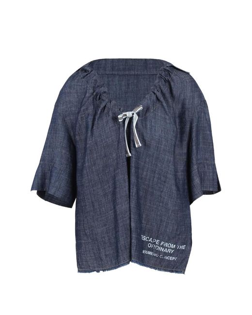 NOUMENO CONCEPT Blue Tie-Fastening Frayed Blouse