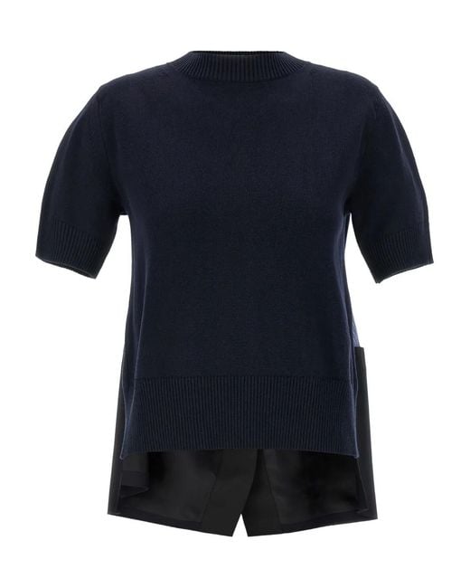 Sacai T-Shirt Met Patchwork in het Blue