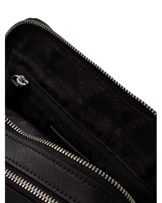 Guess Black Logo-Plaque Saffiano-Effect Crossbody Bag for men