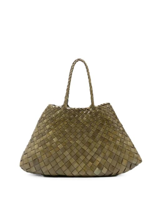 Dragon Diffusion Green Small Santa Croce Woven Leather Tote Bag
