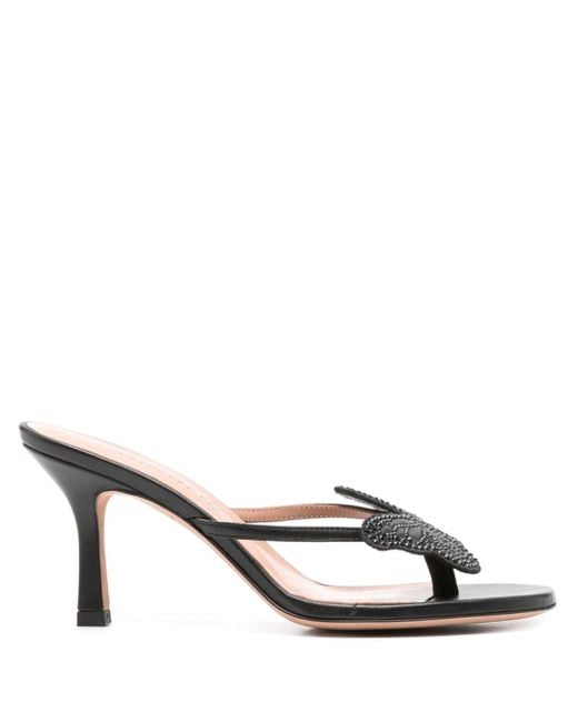 Blumarine Black 85Mm Butterfly-Appliqué Leather Sandals