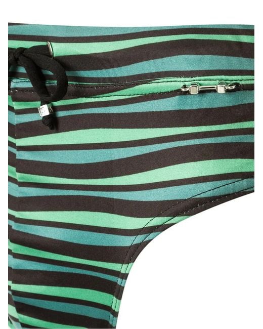 Amir Slama Green Horizontal-Stripe Swimming Trunks for men