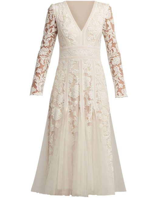 Tadashi Shoji Rafferty Lace Midi Dress in Natural | Lyst