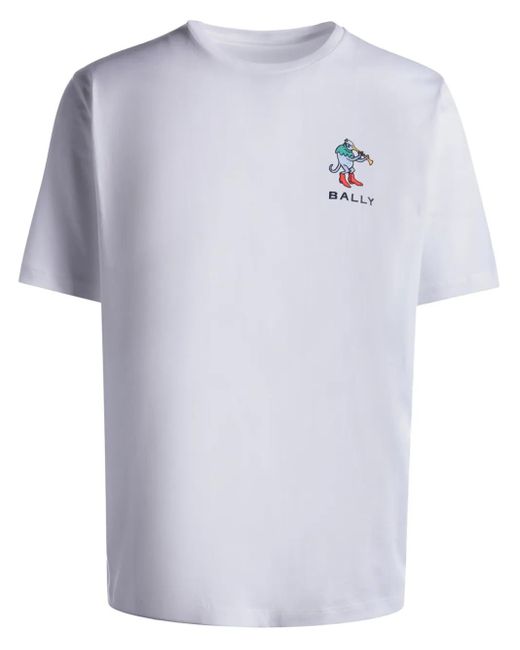 Bally White Logo-Embroidered Cotton T-Shirt for men