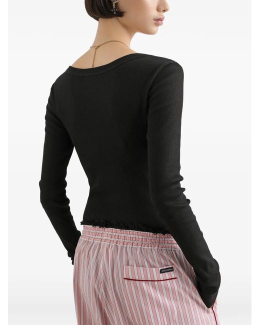 Dolce & Gabbana Black Ribbed Cotton Serafino T-Shirt