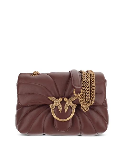Pinko Brown Mini Love Bag Puff Butterfly Quilted Shoulder Bag