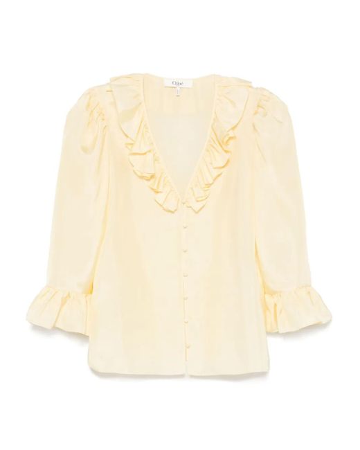 Chloé Zijden Blouse Met Ruches in het Natural