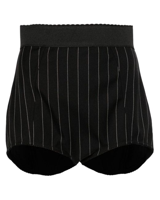 Dolce & Gabbana Black High-Waist-Shorts mit Nadelstreifen