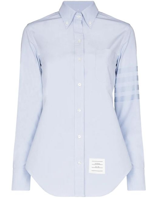 Thom Browne Blue Logo Patch Buttoned Shirt
