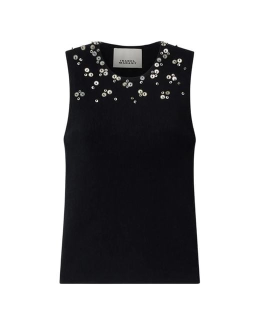 Isabel Marant Black Apoline Sleeveless Sequin Cashmere-Silk Knit Pullover