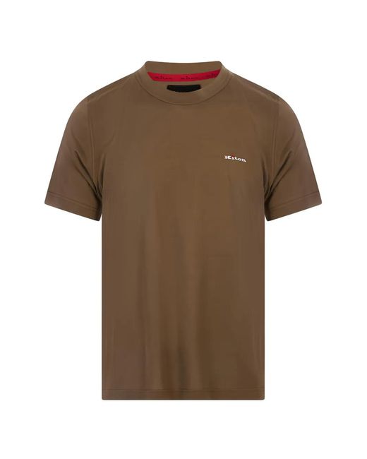 Kiton Brown Logo-Embroidered T-Shirt for men