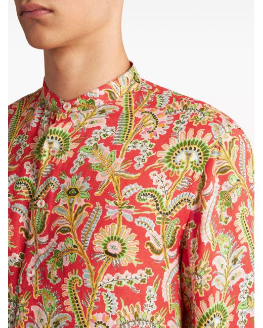Etro Red Floral-print Button-up Shirt for men