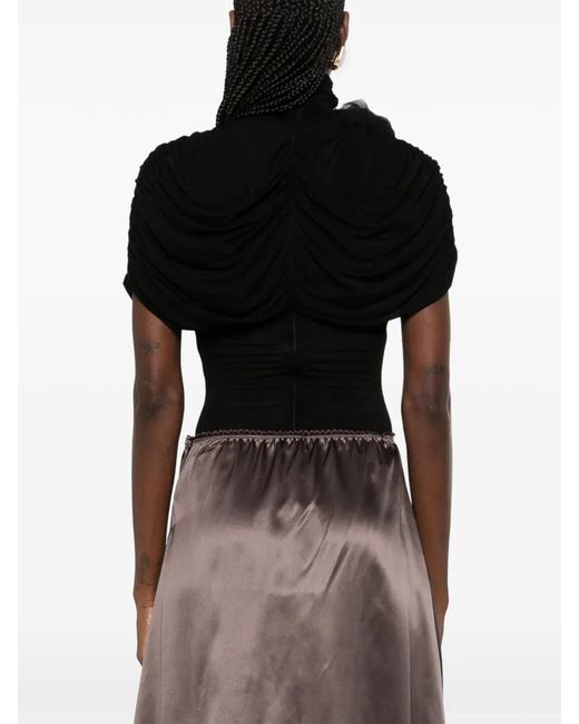 Magda Butrym Black Draped High-Neck Bodysuit