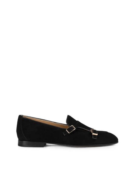 Doucal's Black Double-Buckle Suede Loafers