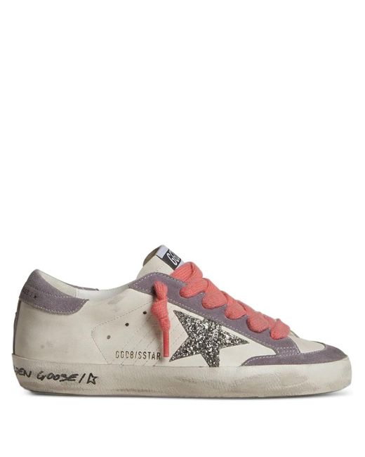 Golden Goose Deluxe Brand Brown Super Star Glitter-Star Leather Sneakers