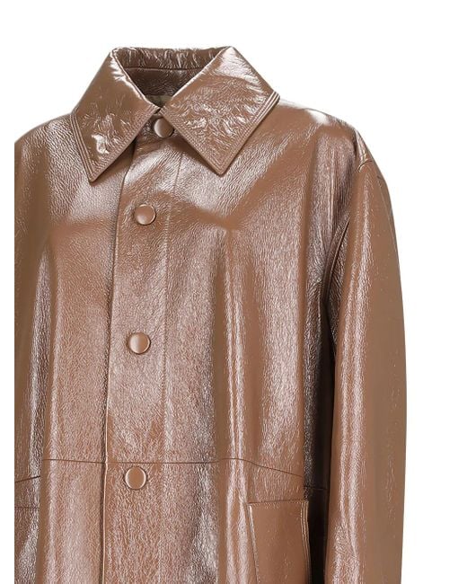 Jil Sander Brown Buttoned-Up Leather Coat