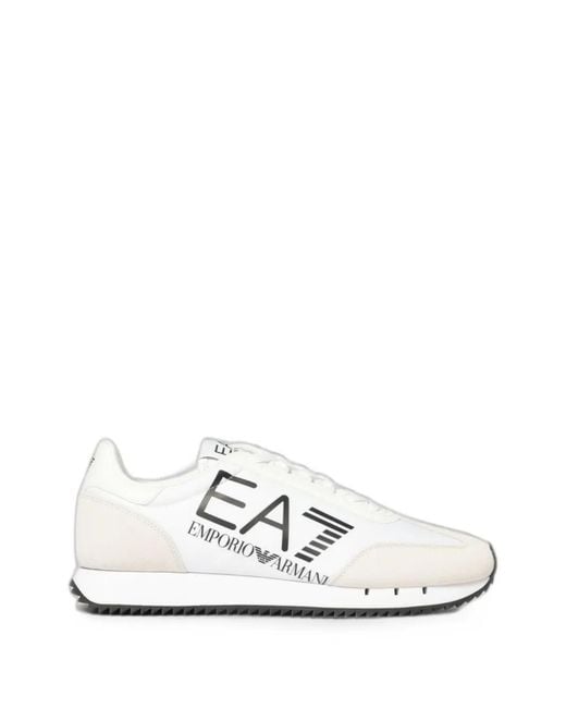 EA7 White Logo-Print Panelled Sneakers for men