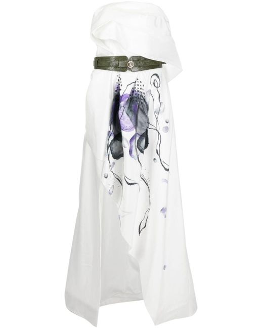 Vestido asimétrico con estampado abstracto Saiid Kobeisy de color White