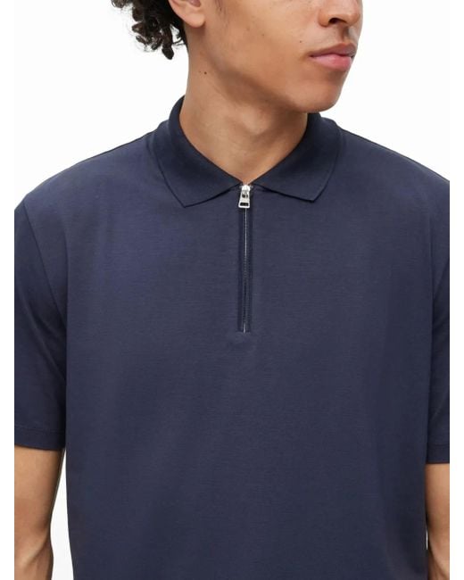 HUGO Blue Zip-Up Short-Sleeve Piqué Polo Shirt for men