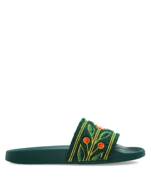 Casablanca Green Embroidered Slides