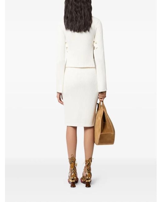 Nina Ricci White Ribbed Bows-Detail Sweater