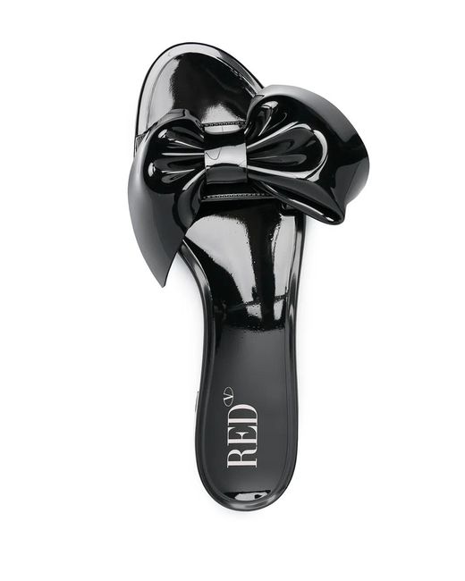 Red(v) Black Bow-Embellished Rubber Slides