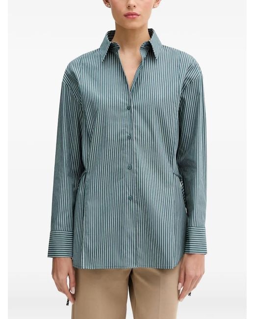 Sisley Blue Vertical-Stripe Tie-Fastening Shirt