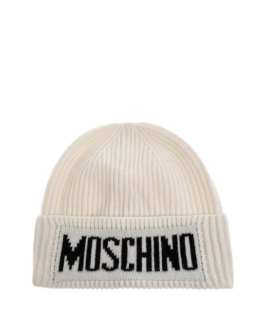 Berretto A Coste Con Logo di Moschino in White
